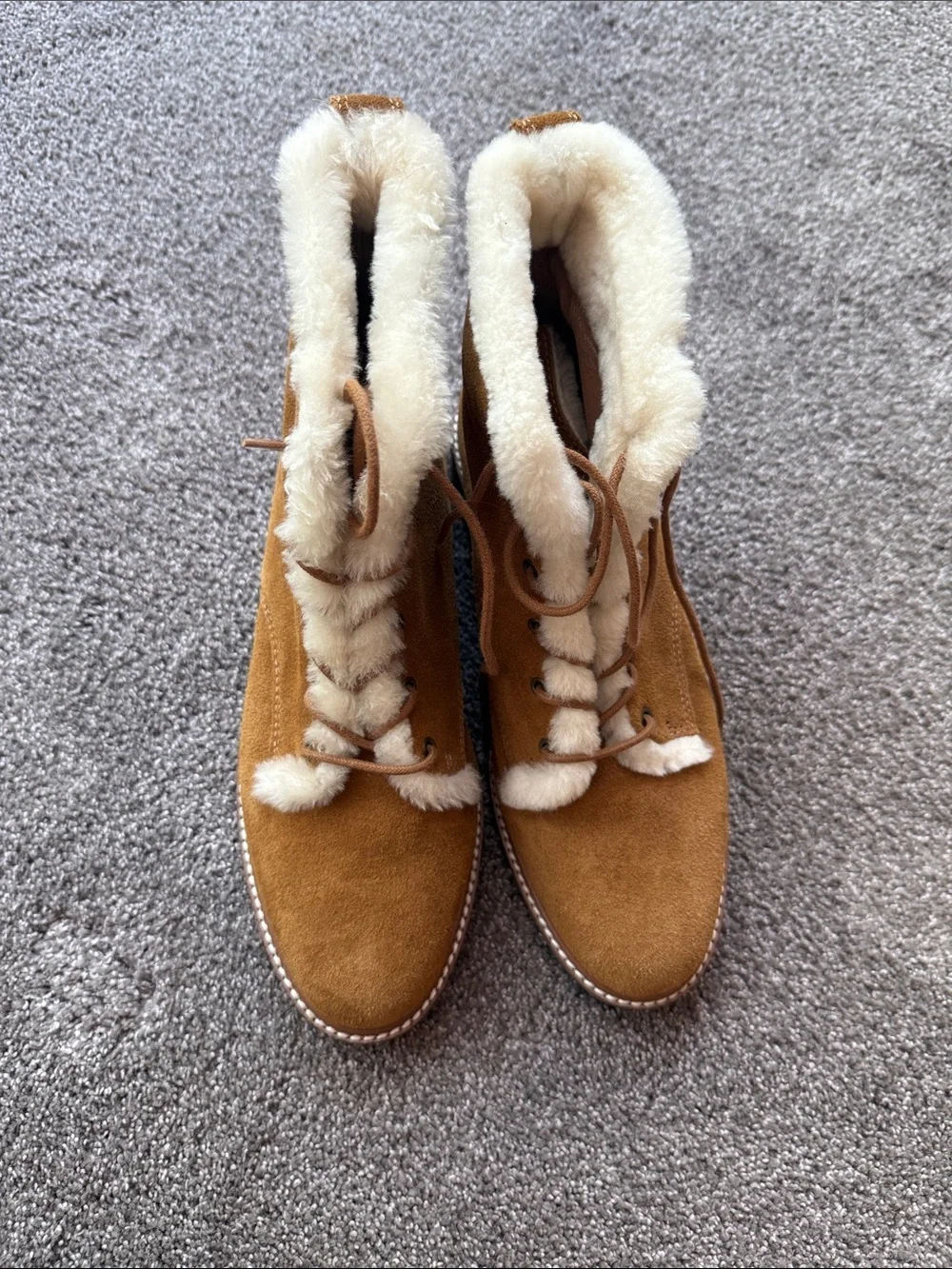 Madewell Suede Lace-Up Shearling Booties - Tan
